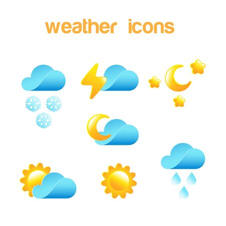 Weather icon vector design set . Meteorology elements: Cloud, Sun, Moon, Snow, Rainのイラスト素材