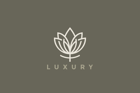Flower Logo Tulip Abstract Liear Outline Vector Design.Elegant Fashion Jewelry Cosmetics Logotype concept icon.のイラスト素材