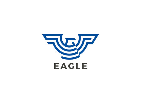Eagle Logo Wings Geometric Heraldic Luxury Design Vector template. Falcon Hawk Bird Linear Outline Golden Logotype icon.のイラスト素材
