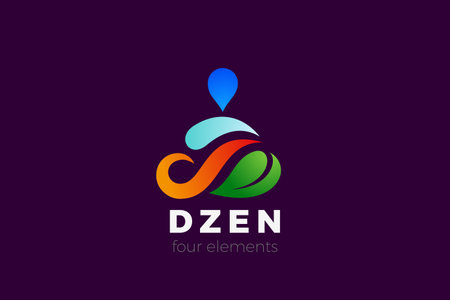Yoga Logo Lotus Pose Abstract Colorful Design vector template. 4 Four Elements Dzen Harmony Meditation Logotype concept icon.のイラスト素材