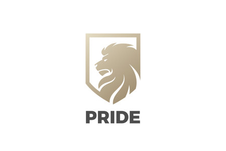 Lion Head on Shield Logo Guard Security Finance Luxury Design Style vector template.のイラスト素材