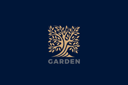 Tree Logo Leaves Abstract Square Shape Design vector. Garden Oak Plant Luxury Concept Logotype icon.のイラスト素材