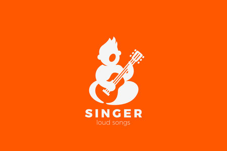 Guitarist Singing Logo Vector Design Negative Space style.のイラスト素材