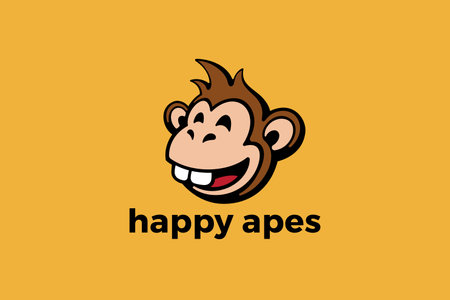Happy Smiling Monkey Ape Logo Design Cartoon Style Vector template.のイラスト素材