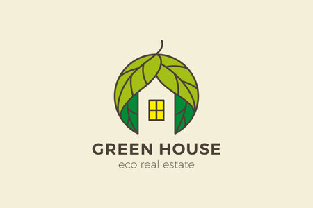 Green House Logo Real Estate Abstract Design Vector. Eco Home Appartments Logotype Concept icon Linear Outline style.のイラスト素材
