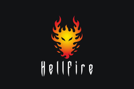 Demon Devil Fire Flaming Face Logo design Vector template. Hell Evil Monster Flame Logotype concept icon.のイラスト素材
