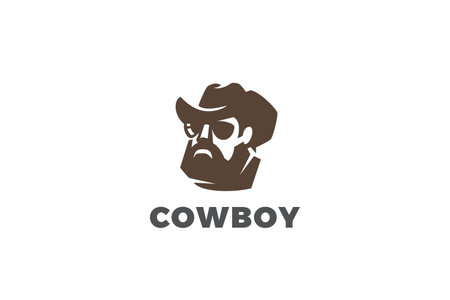 Cowboy Logo Head Face in Hat Silhouette vector design Negative space style.のイラスト素材