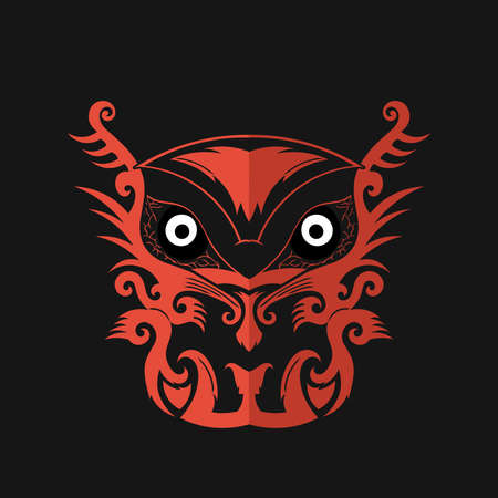 tribal art borneo design in the form of a monster, suitable for cute and spooky character designs. unique character designのイラスト素材