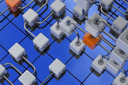 3D rendered illustration of cubes on the blue sky backgroundの写真素材