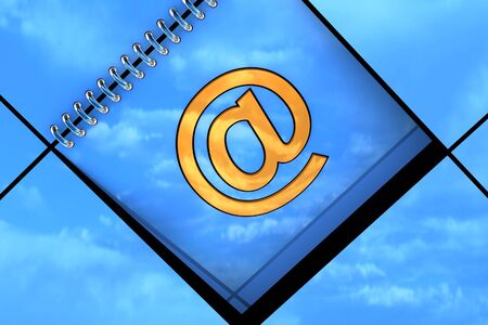 Blue background with email symbol available for backgroundの写真素材