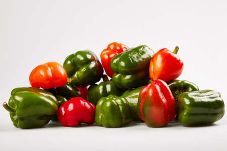 Sweet paprika pepper cut on white backgroundの写真素材