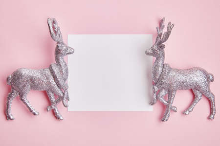 New year toys for greeting card on the red backgroundの写真素材