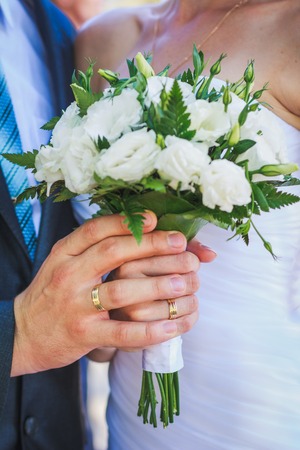 White wedding bouquet with eustomaの写真素材