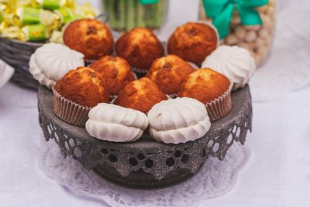 marshmallows on candy barの写真素材