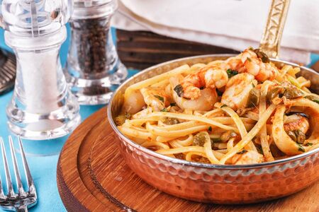 Mediterranean seafood pastaの写真素材