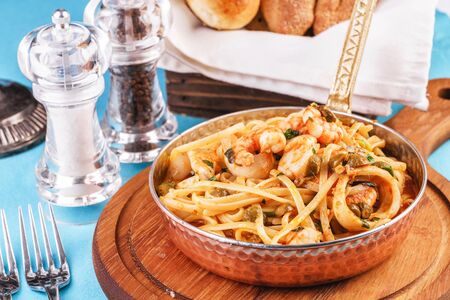 Mediterranean seafood pastaの写真素材