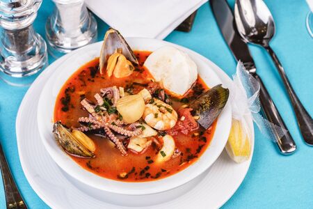 Tomato seafood soupの写真素材