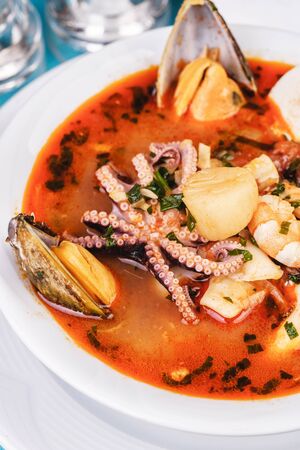 Tomato seafood soupの写真素材