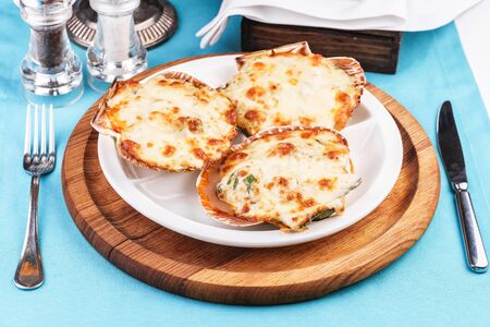 Baked scallops with cheese