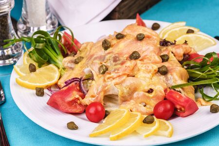 Seafood with cream sauceの写真素材