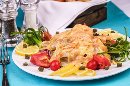 Seafood with cream sauceの写真素材