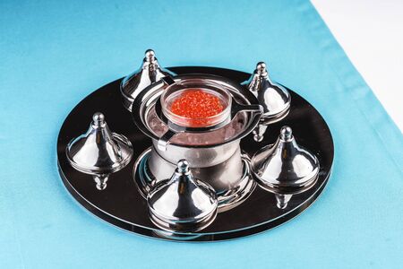 Appetizer red caviar with assorted saucesの写真素材