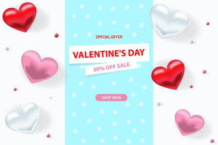 Valentine s day sale background. Romantic composition with hearts, beads. Vector illustrations for website, posters, advertising, couponsのイラスト素材