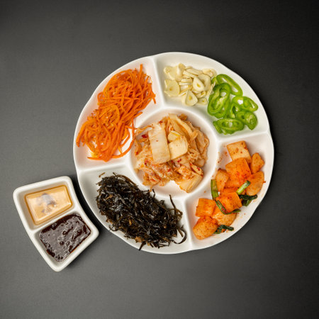 ingredients for bulgogi with salads, beef and lettuce, top viewの写真素材