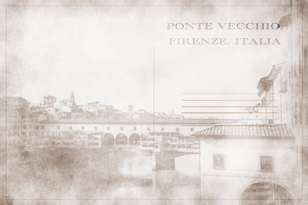 Postcard with a photograph of the Ponte Vecchio in Florenceの写真素材