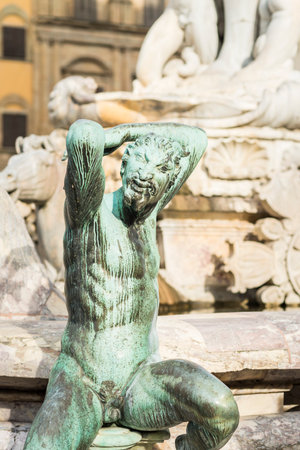 Sculpture belonging to the sculptural group of the Fountain of Neptune on Piazza della Signoria in Florence.のeditorial素材