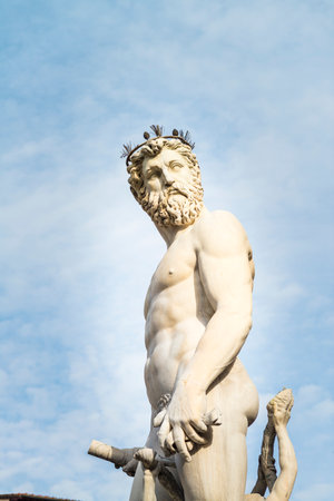 Sculpture of Neptune belonging to the sculptural group of the Fountain of Neptune on Piazza della Signoria in Florence.のeditorial素材