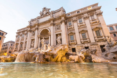 View of the famous Trevi Fountain in the city of Rome.のeditorial素材