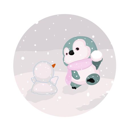 Baby Penguin and Little Snowmanのイラスト素材