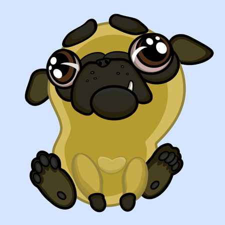 Funny Ugly  Sitting Cartoon Pugのイラスト素材