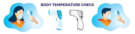 Body Temperature check with Non-contact Infrared thermometer fever scan for covid-19 coronavirus preventionのイラスト素材