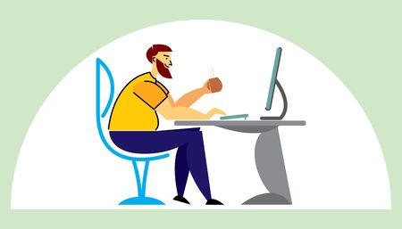 Man working on computer from home office style characterのイラスト素材