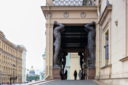 Atlantes at the entrance to the Museum of the New Hermitage. Saint - Petersburg, Russia. August 2017.のeditorial素材