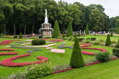 Roman fountain in the garden of the Lower Park. Peterhof, Saint Petersburg. August 2017のeditorial素材
