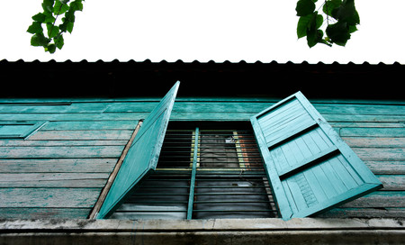 antique wood window at wood buildingの写真素材