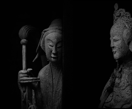 stone chinese witch and lady statueの写真素材
