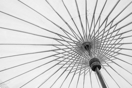 detail of under a craft bamboo umbrella - monochromeの写真素材