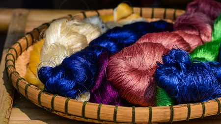 colorful of silk yarn for ready to weavingの写真素材