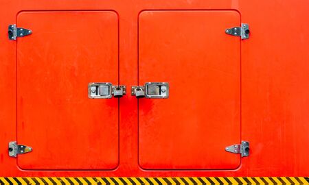 Details of a lockers at fire truck.