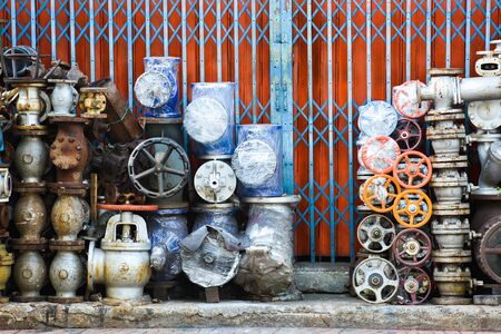faucet and valve front the construction equipment shopの写真素材