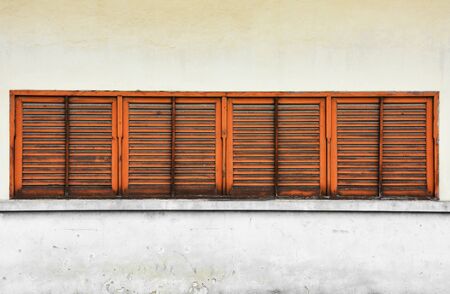 vintage wood window at train station