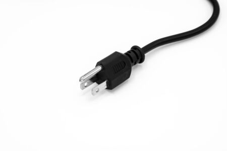 black electric plug cable isolated on white background