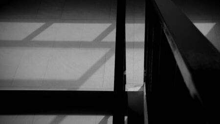 steel railing at staircase in modern building - close upの写真素材