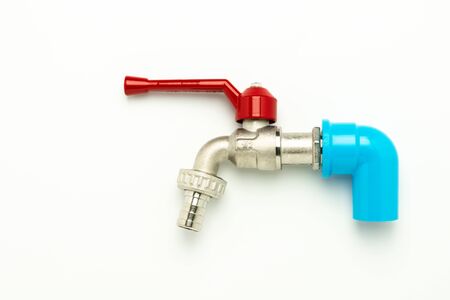 faucet water isolated on white background.の写真素材