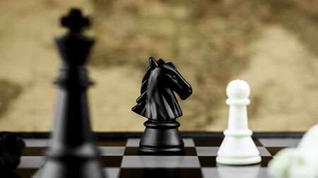 black horse chess figures on board.- business idea for competition. - Success and Leadership conceptの写真素材