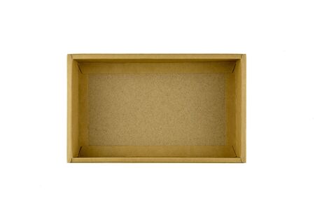 Empty brown kraft paper box isolated on white background. - top view.